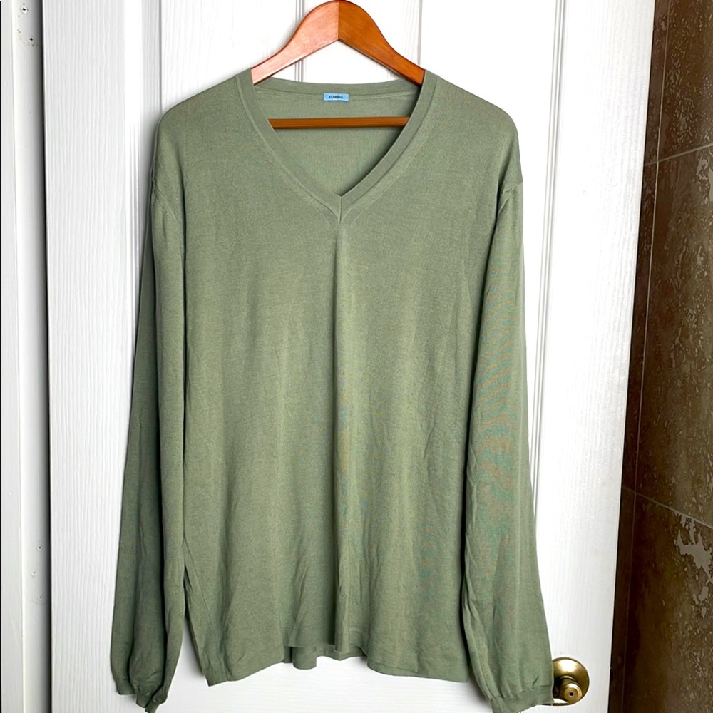 Malo V-Neck Long Sleeve Sweater - Light Olive Green